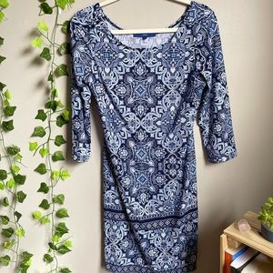 Brand new APT. 9 blue three quarter sleeve patterned dress
